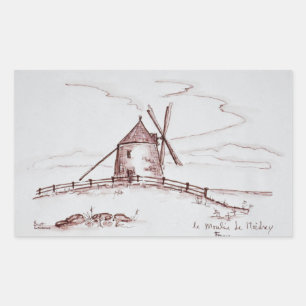 Le Moulin de Moidrey Windmill   Pontorson Rectangular Sticker