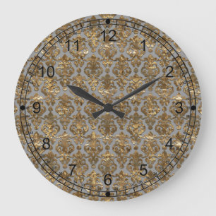 Le Shantesa Grey Elegant Damask Large Clock
