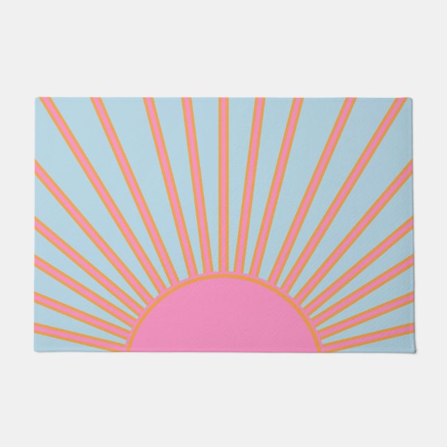 Le Soleil 02 Retro Sun Pink And Blue Sunshine Doormat (Front)