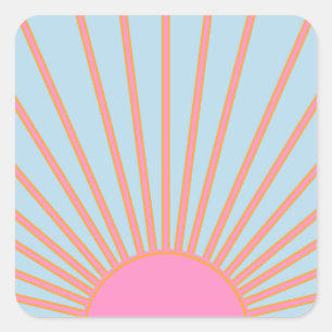Le Soleil 02 Retro Sun Pink And Blue Sunshine Square Sticker
