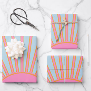 Le Soleil 02 Retro Sun Pink And Blue Sunshine Wrapping Paper Sheet