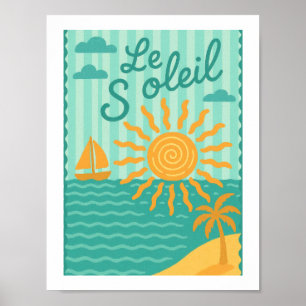 Le Soleil French Retro Sun Beach Nautical Sailboat Poster