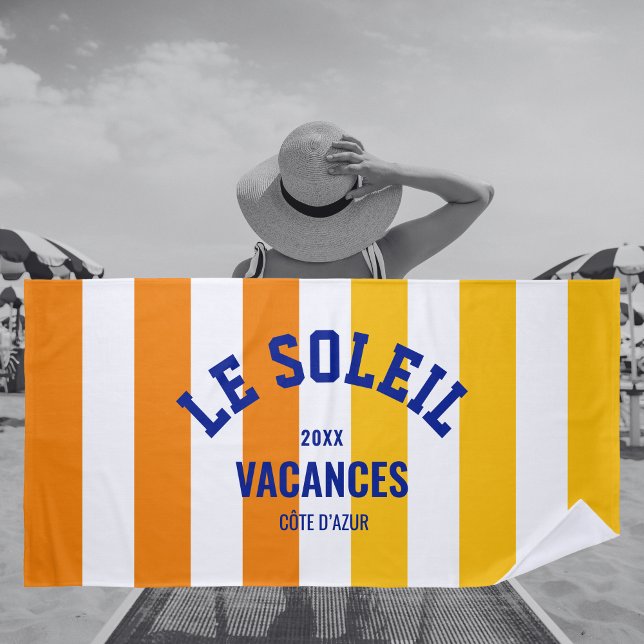 Le Soleil Vacances Côte d'Azur Cabana Stripe Beach Towel (Creator Uploaded)
