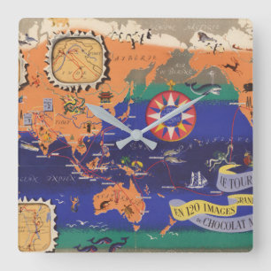 Le Tour du Monde Square Wall Clock
