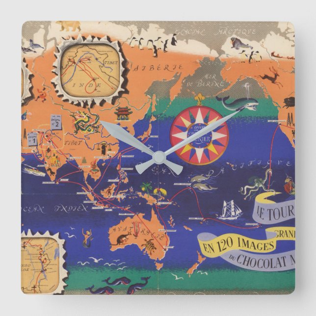 Le Tour du Monde Square Wall Clock (Front)