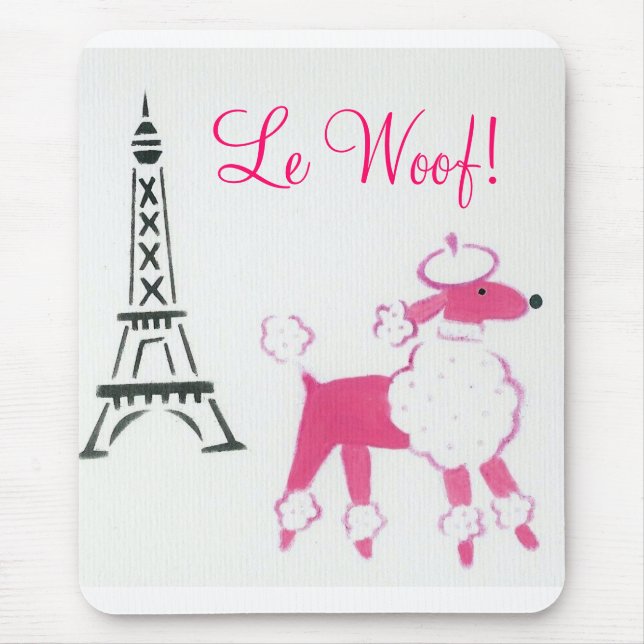 Le Woof! Pink Poodle in Paris Mouse Pad (Front)