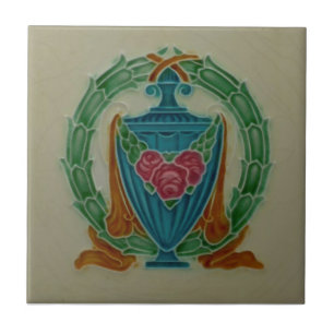 Lea & Boulton Repro 1900 Colourful Urn Roses Wreat Ceramic Tile