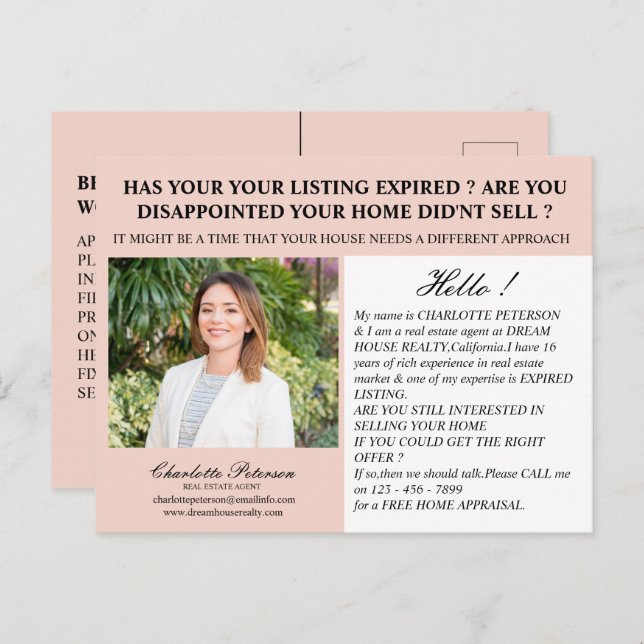 Lead Generating Real Estate Expired Listing  Postcard (Front/Back)