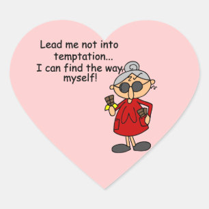 Lead Me Not Into Temptation Humour Heart Sticker