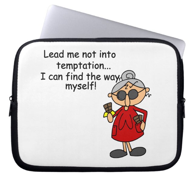 Lead Me Not Into Temptation Humour Laptop Sleeve (Front)