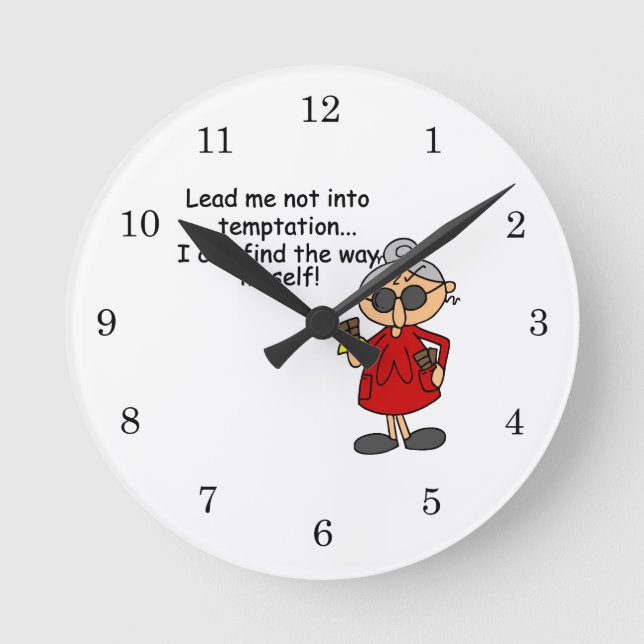 Lead Me Not Into Temptation Humour Round Clock (Front)