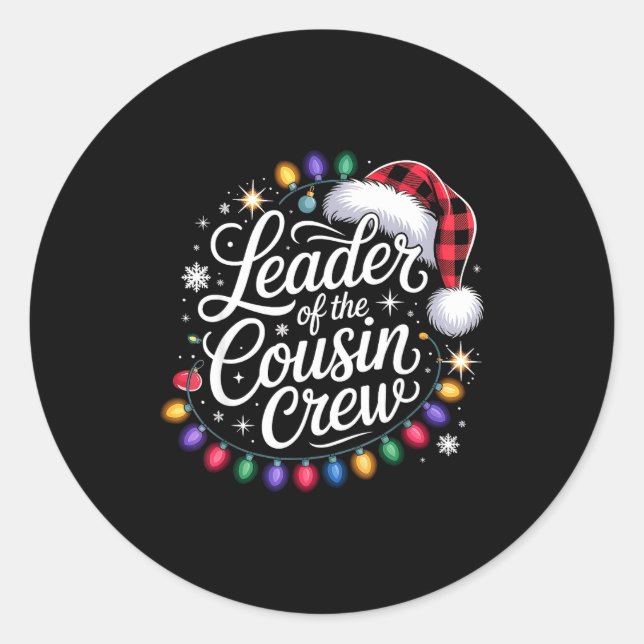 Leader Of The Cousin Crew Xmas Lights Red Plaid Sa Classic Round Sticker (Front)