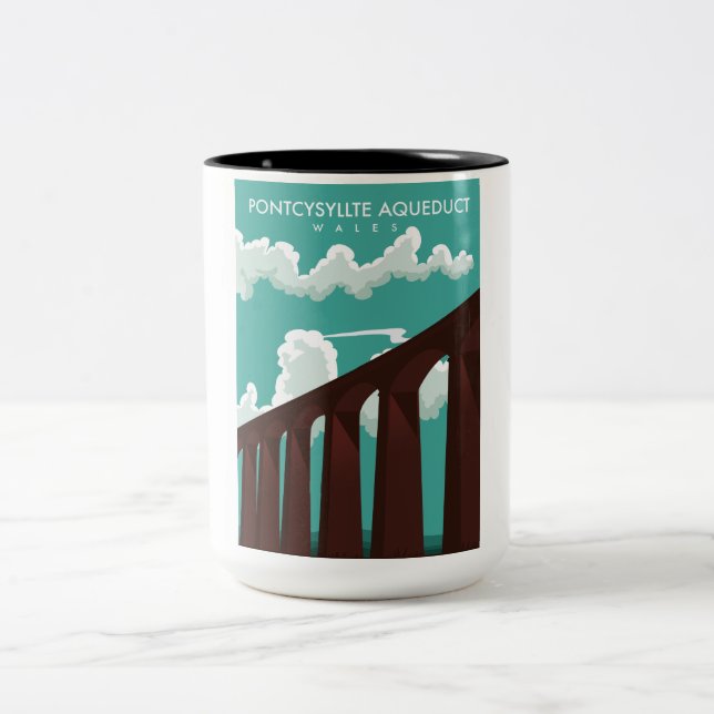 Leaderfoot Viaduct Scotland travel poster Two-Tone Coffee Mug (Center)