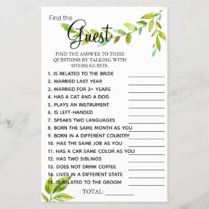 Leads Find the Guest Bridal shower game card