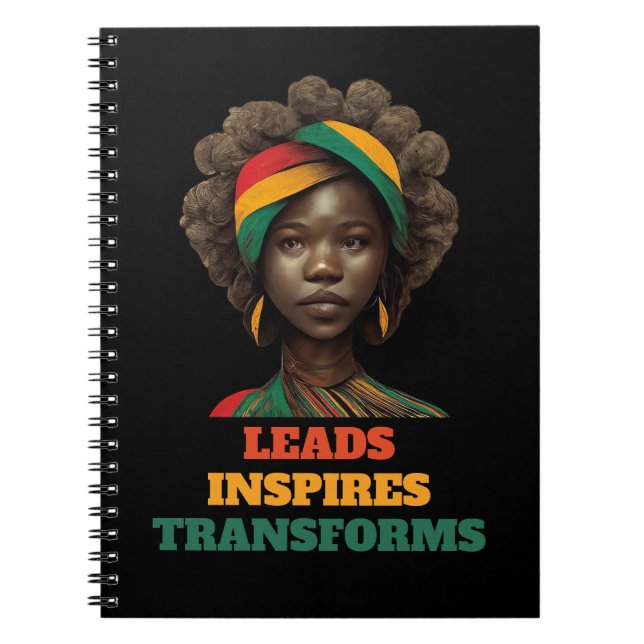 Leads, Inspires, Transforms Black History Month Notebook (Front)