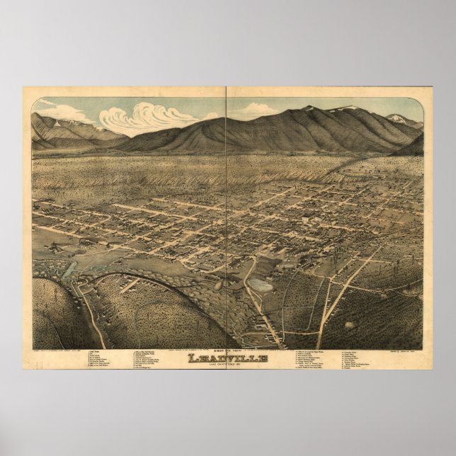 Leadville Colorado 1879 Antique Panoramic Map Poster (Front)