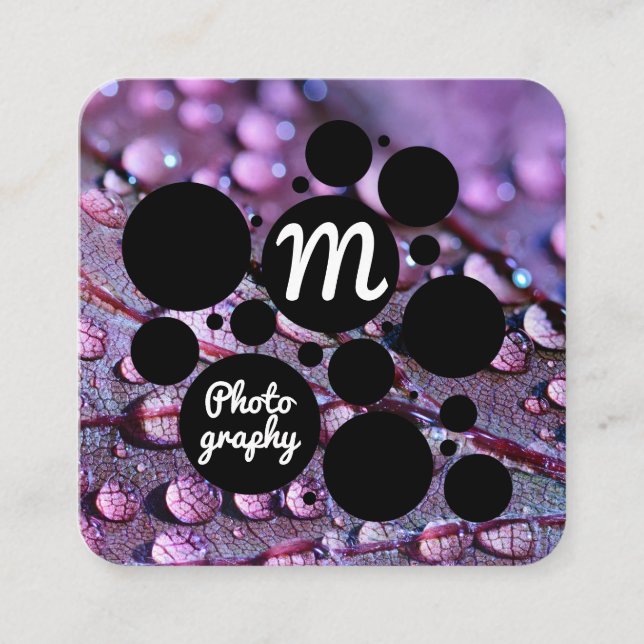 Leaf and Water Beads | Wildlife Photography Square Business Card (Front)