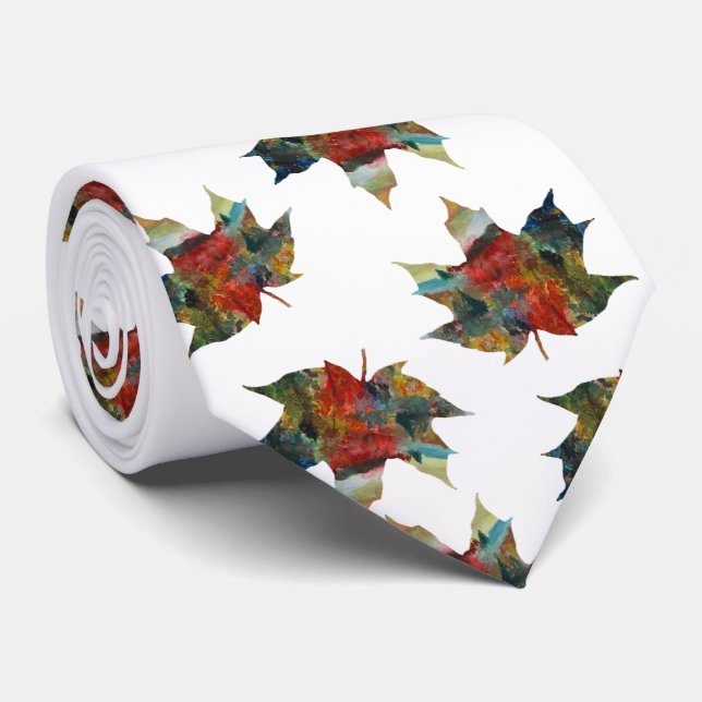 Leaf Art, Colourful Autumn Leaf  Tie (Rolled)