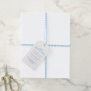 Leaf art heart monogram blue wedding thank you fav gift tags