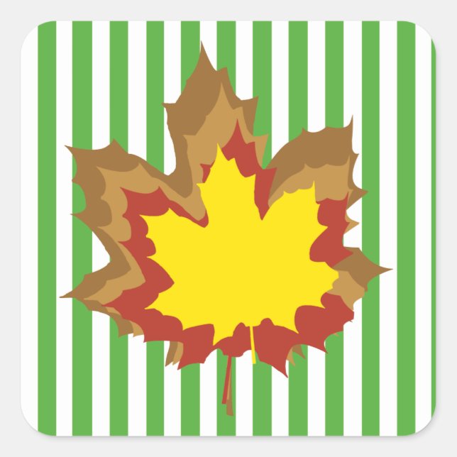 Leaf Autumnal Stripes with Leaves Square Sticker (Front)
