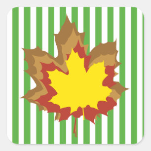 Leaf Autumnal Stripes with Leaves Square Sticker