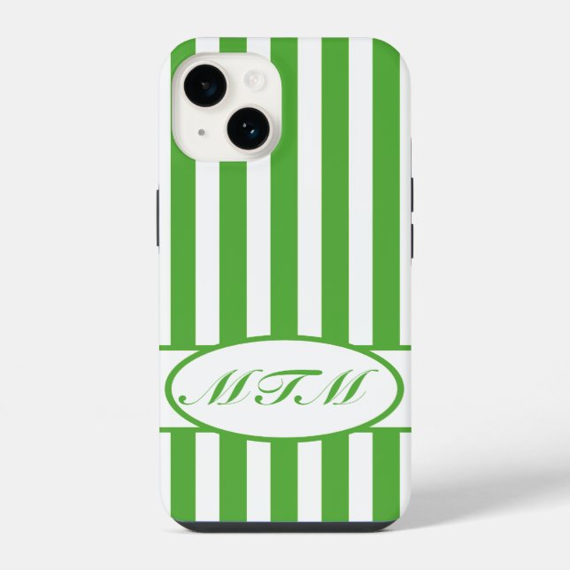 Leaf Autumnal Stripes with monogram iPhone Case (Back)