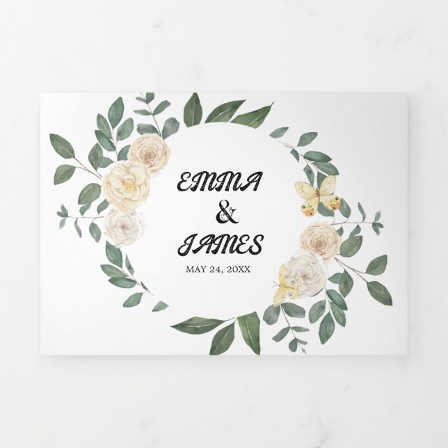 Leaf Back Wedding All-In-One Tri-Fold Invitation (Cover)