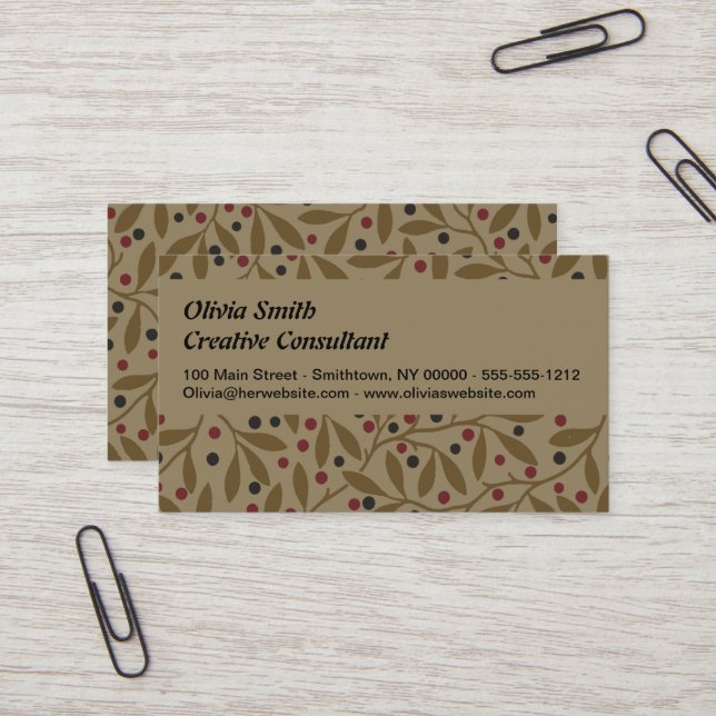 Leaf Berry Classic Colourful Pretty Pattern Art Business Card (Front/Back In Situ)