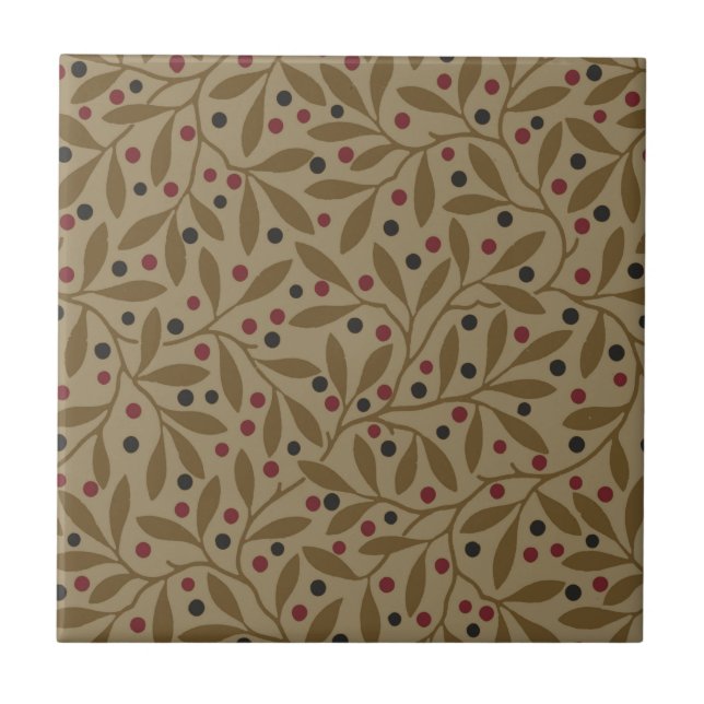 Leaf Berry Classic Colourful Pretty Pattern Art Ceramic Tile (Front)