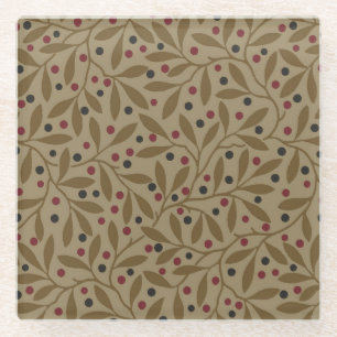 Leaf Berry Classic Colourful Pretty Pattern Art Glass Coaster