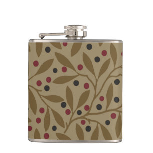Leaf Berry Classic Colourful Pretty Pattern Art Hip Flask