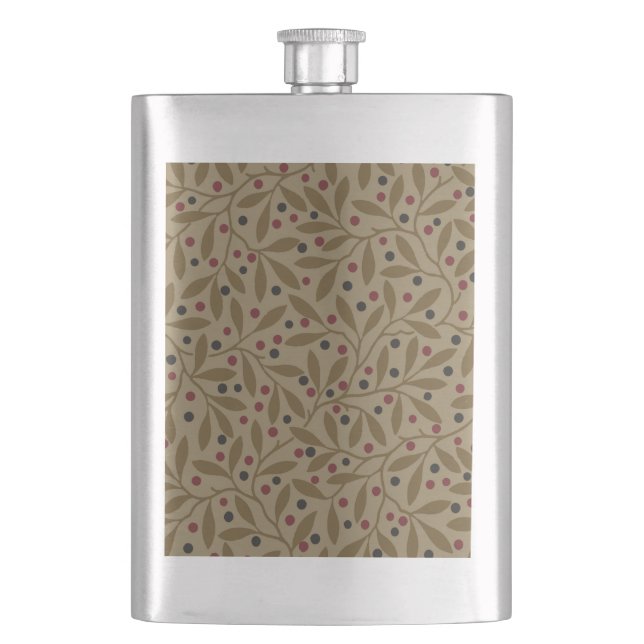 Leaf Berry Classic Colourful Pretty Pattern Art Hip Flask (Front)