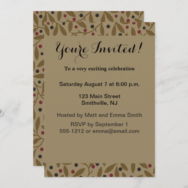 Leaf Berry Classic Colourful Pretty Pattern Art Invitation (Front/Back)