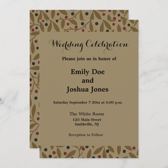 Leaf Berry Classic Colourful Pretty Pattern Art Invitation (Front/Back)
