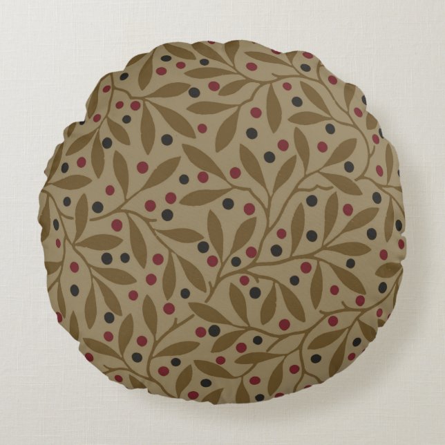 Leaf Berry Classic Colourful Pretty Pattern Art Round Cushion (Front)