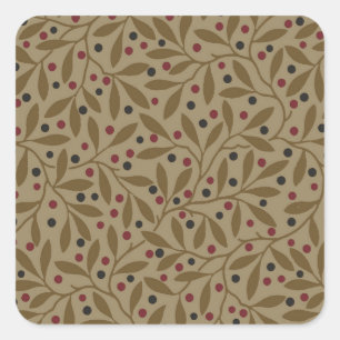 Leaf Berry Classic Colourful Pretty Pattern Art Square Sticker