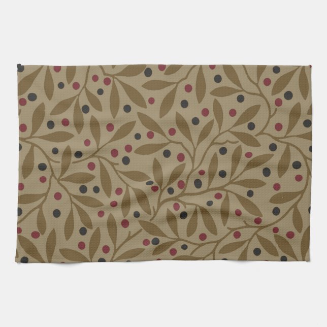 Leaf Berry Classic Colourful Pretty Pattern Art Tea Towel (Horizontal)