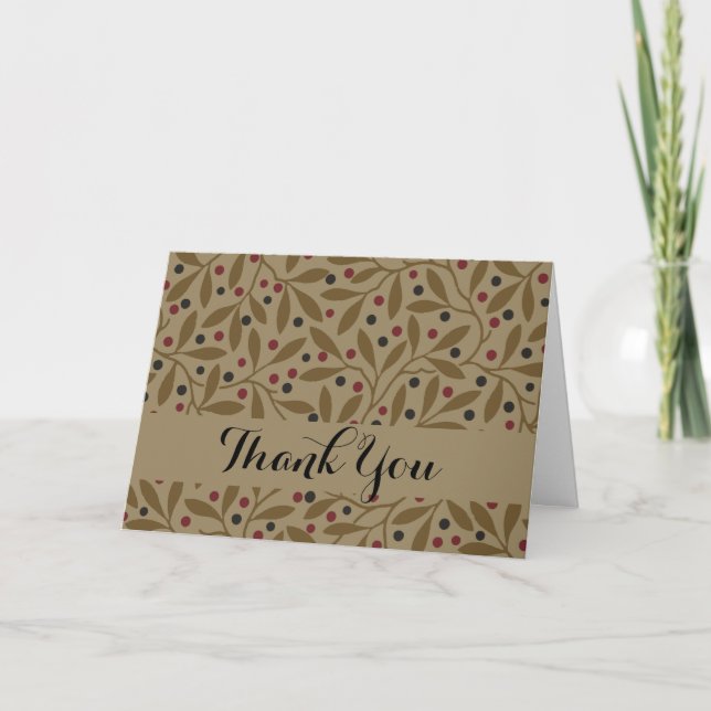 Leaf Berry Classic Colourful Pretty Pattern Art Thank You Card (Front)