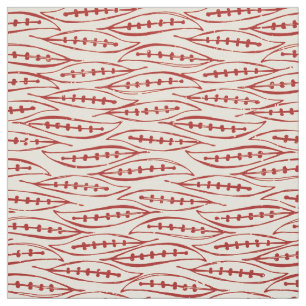 leaf block red ivory fabric