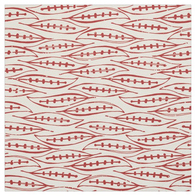 leaf block red ivory fabric (Swatch)