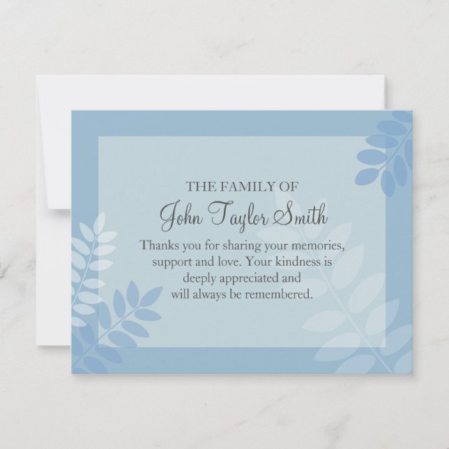 Leaf Blue Funeral Note Card Flat Bereavement Note (Front)