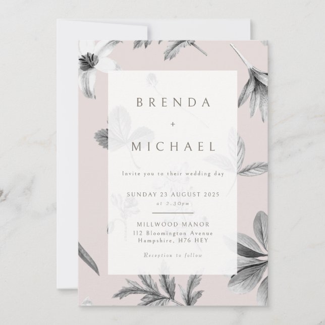 Leaf boho botanical wedding invitation (Front)