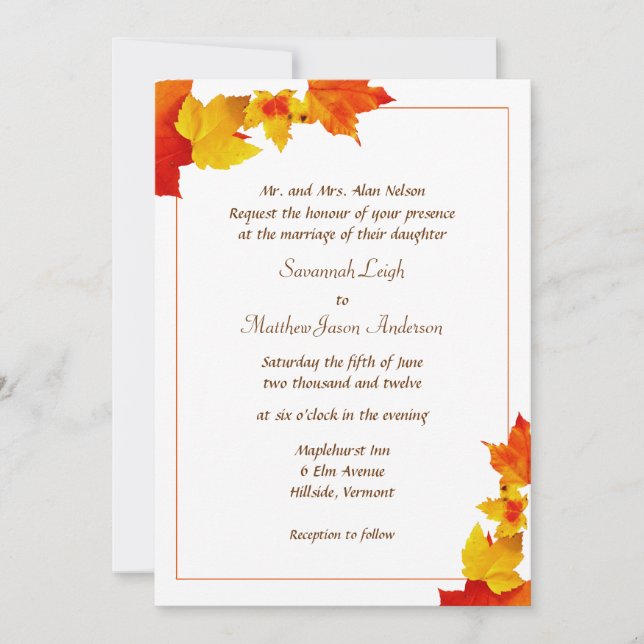 Leaf Border Fall Wedding Invitations (Front)