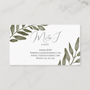  Leaf Branch Greenery Watercolor RSVP Wedding  Business Card