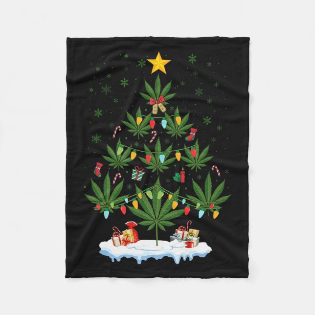 Leaf Christmas Tree Weed Stoner Xmas Premium  Fleece Blanket (Front)