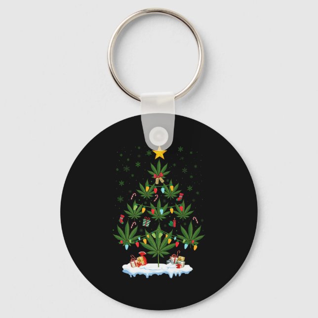 Leaf Christmas Tree Weed Stoner Xmas Premium  Key Ring (Front)