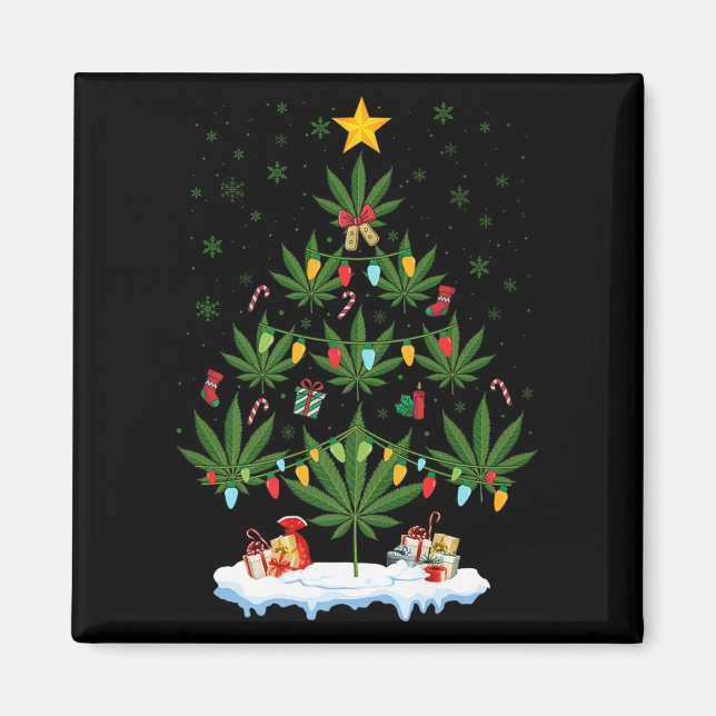 Leaf Christmas Tree Weed Stoner Xmas Premium  Magnet (Front)
