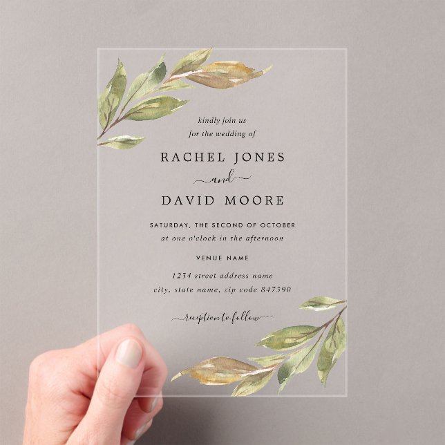 Leaf Clear Acrylic Wedding Invitation (Insitu (Handheld))