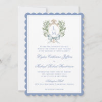 Leaf Crest Monogram | Scalloped Wedding Invitation