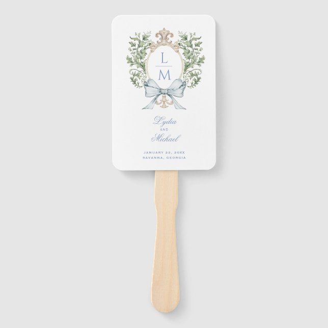 Leaf Crest Monogram Wedding  Hand Fan (Front)
